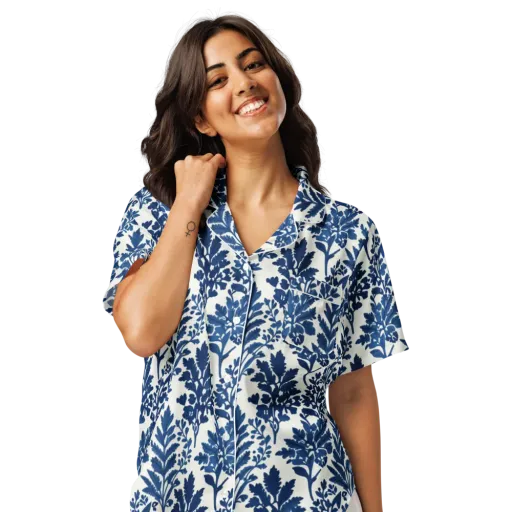 Blue Garden Ledger on a Women's Short Sleeve Pajama Top