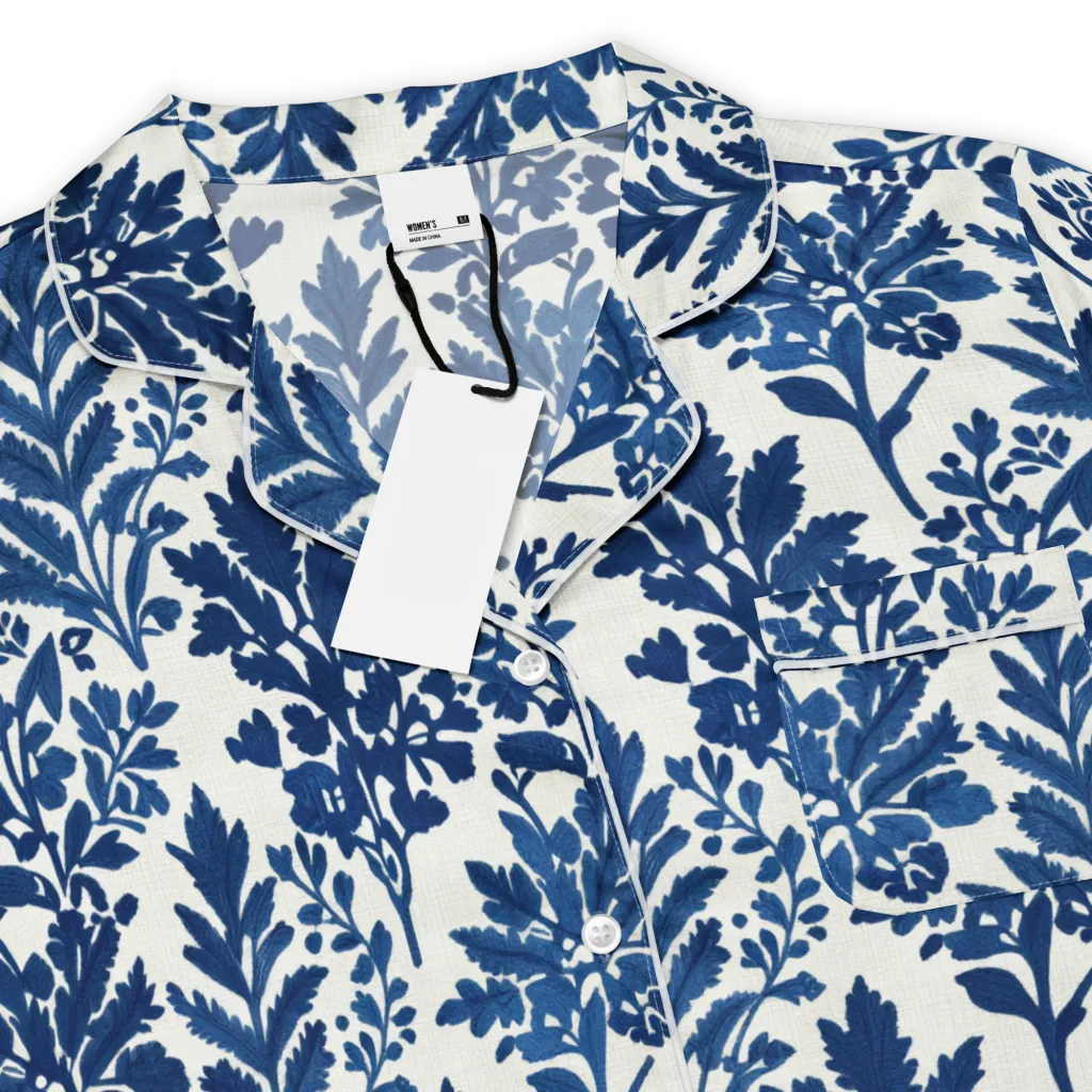 Blue Garden Ledger on Women's Short Sleeve Pajama Top — Product details