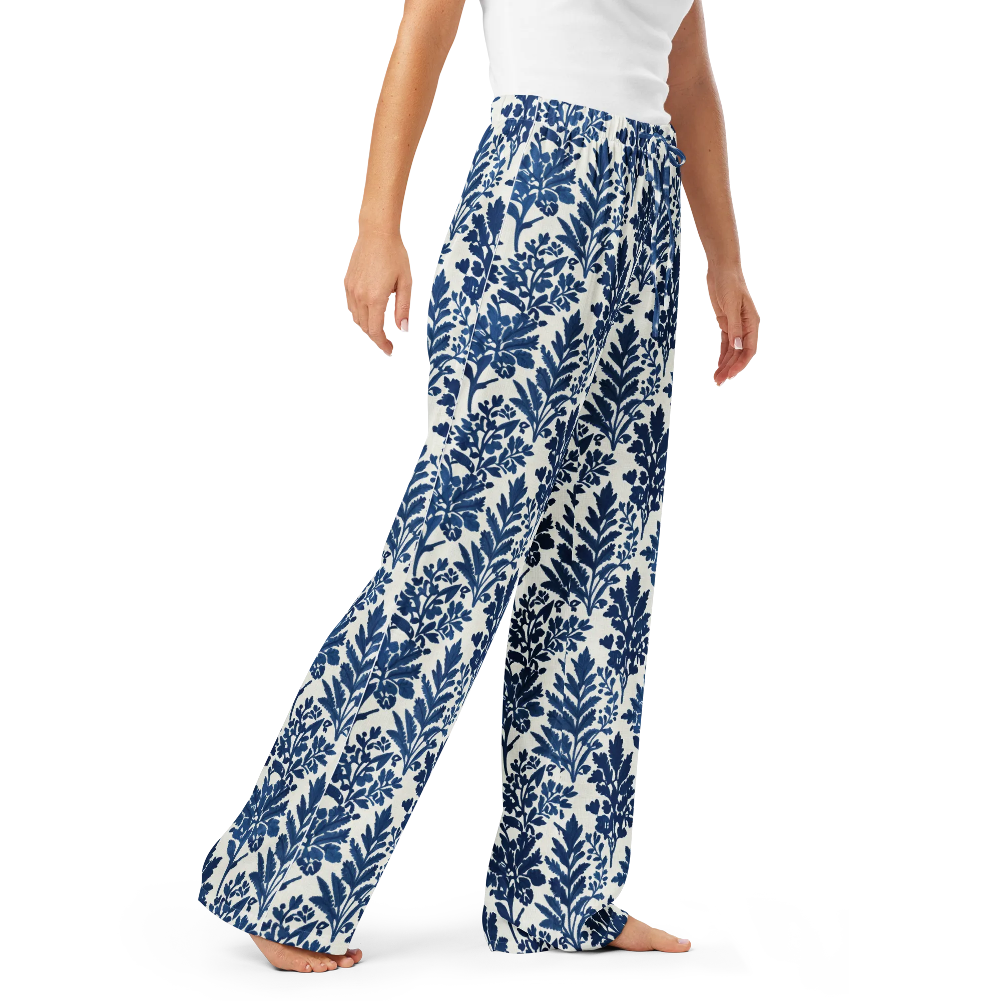 Blue Garden Ledger on Women's Pajama Pants — Right Front