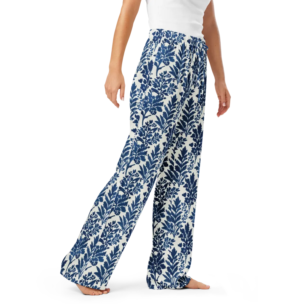 Blue Garden Ledger on Women's Pajama Pants — Right Front