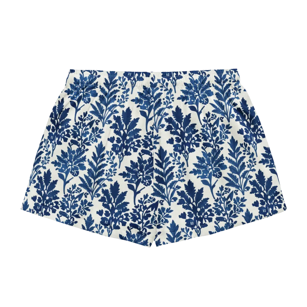 Blue Garden Ledger on Women's Pajama Shorts — Back