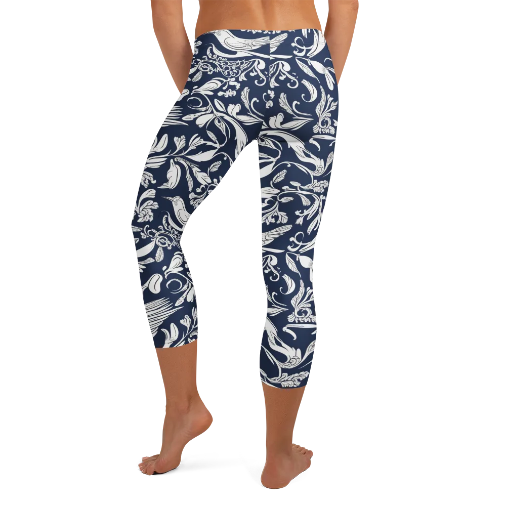 Navy Aviary on Capri Leggings — Back