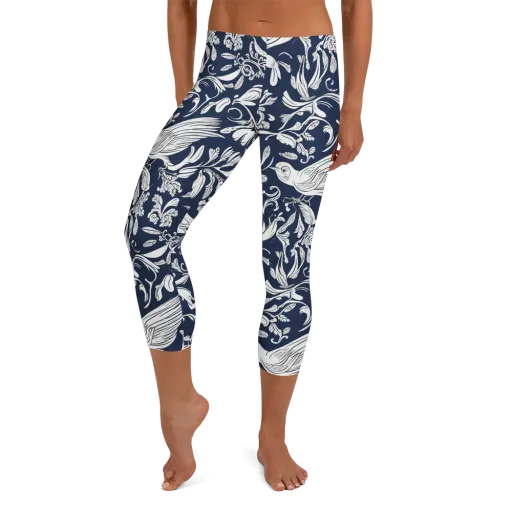 Navy Aviary on a Capri Leggings