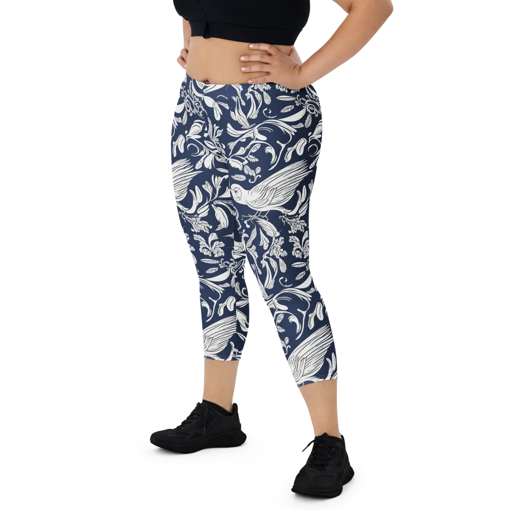 Navy Aviary on Capri Leggings — Front