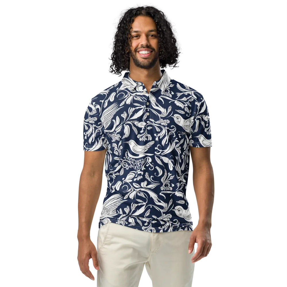 Navy Aviary on Men's Slim Fit Polo Shirt — Front
