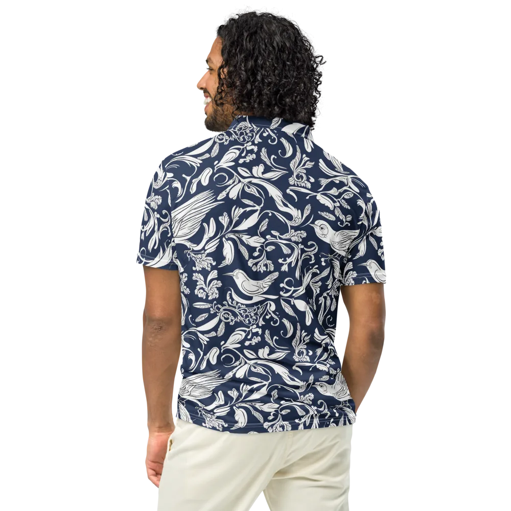 Navy Aviary on Men's Slim Fit Polo Shirt — Back