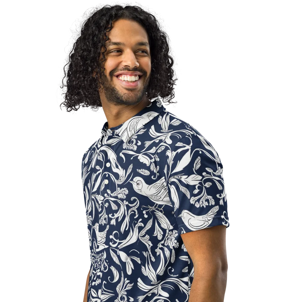 Navy Aviary on Men's Slim Fit Polo Shirt — Left Front