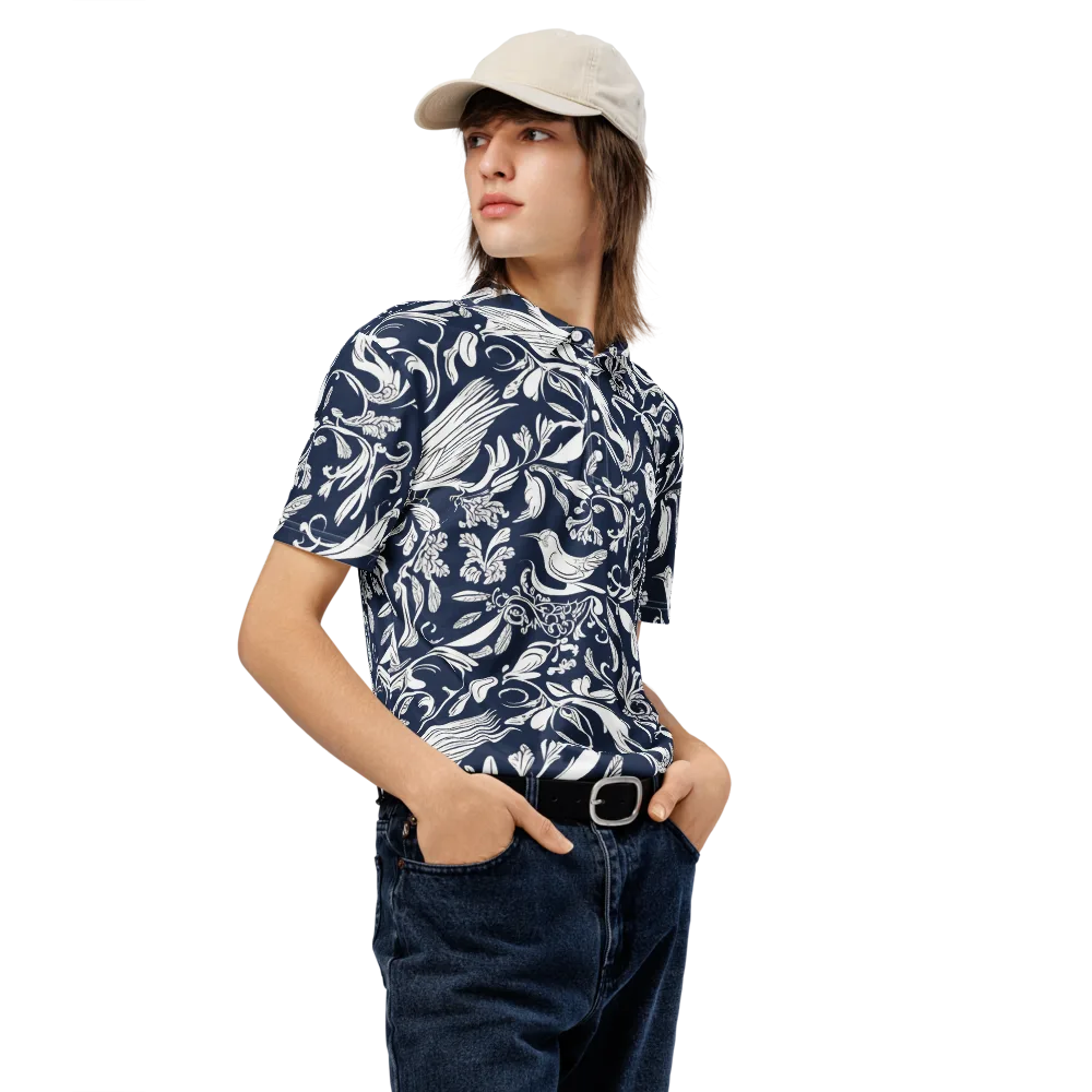 Navy Aviary on Men's Slim Fit Polo Shirt — Right Front