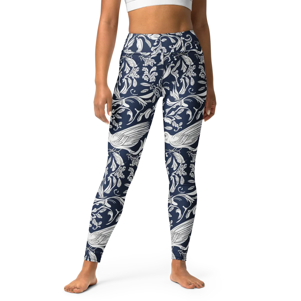 Navy Aviary on Yoga Leggings — Front