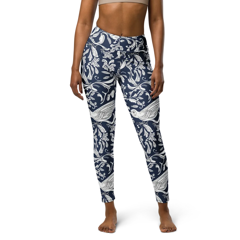 Navy Aviary on Yoga Leggings — Front