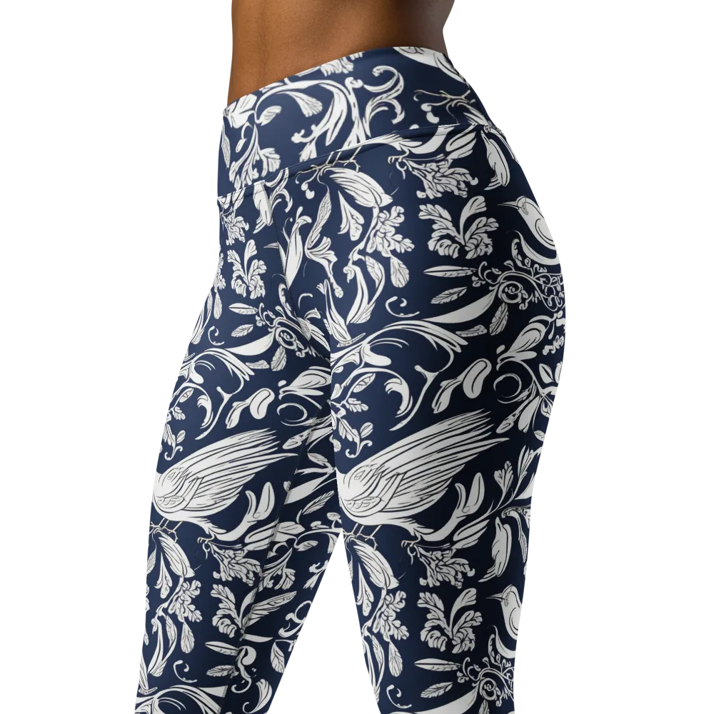 Navy Aviary on Yoga Leggings — Left Front
