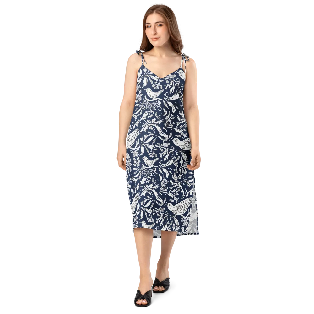 Navy Aviary on Slip Dress — Front