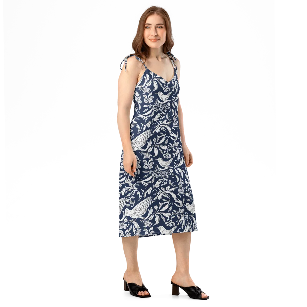 Navy Aviary on Slip Dress — Right Front