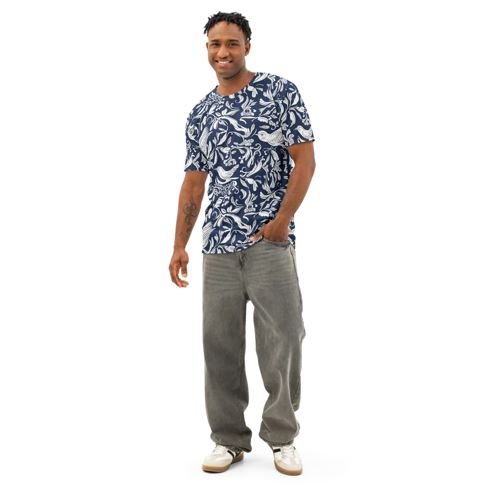 Navy Aviary on Men's Cotton Crew Neck T-Shirt — Front