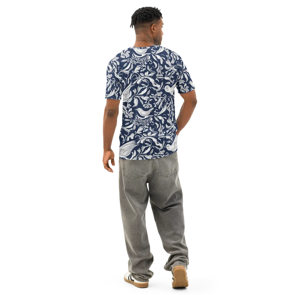 Navy Aviary on Men's Cotton Crew Neck T-Shirt — Back