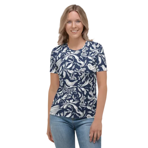 Navy Aviary on a Women's Crew Neck T-Shirt