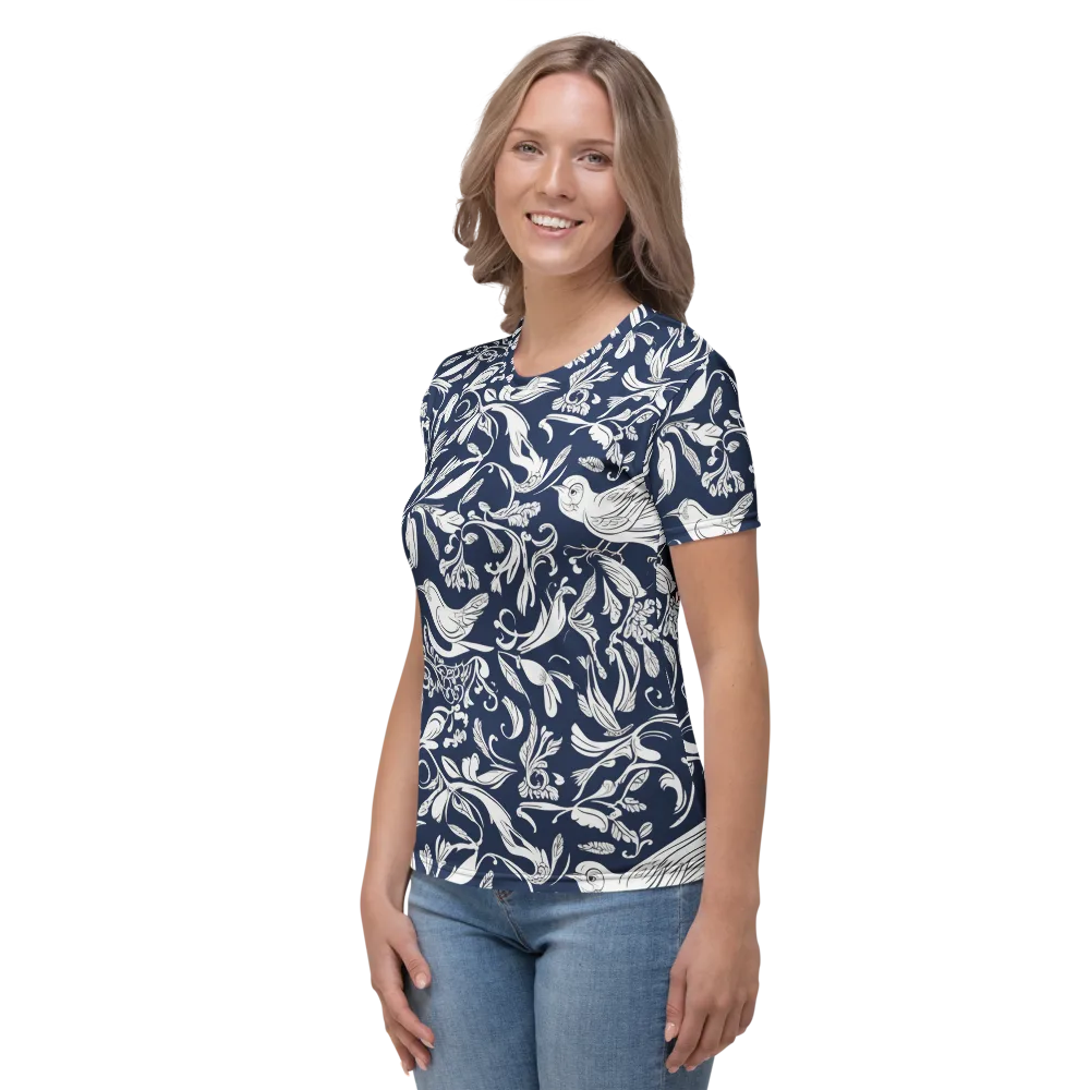 Navy Aviary on Women's Crew Neck T-Shirt — Left