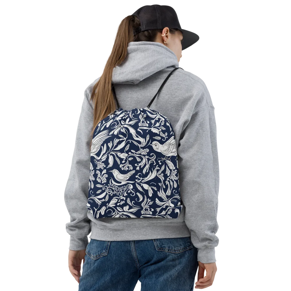 Navy Aviary on Drawstring Bag — Front