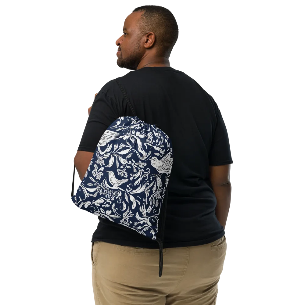 Navy Aviary on Drawstring Bag — Front