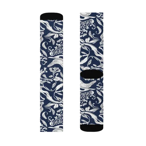 Navy Aviary on a Socks