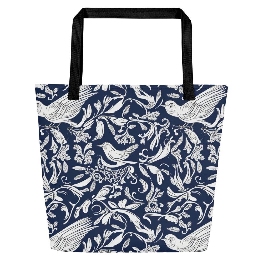 Navy Aviary on Large Tote Bag W/ Pocket — Front