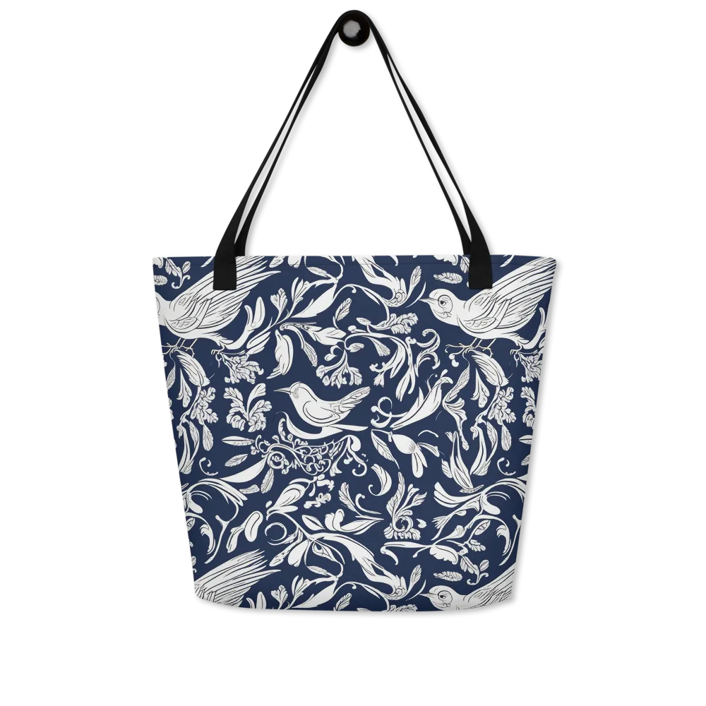 Navy Aviary on Large Tote Bag W/ Pocket — Front