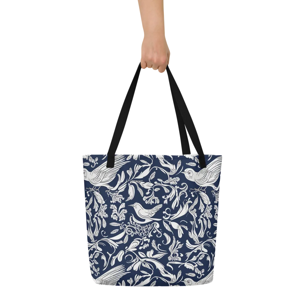 Navy Aviary on Large Tote Bag W/ Pocket — Front