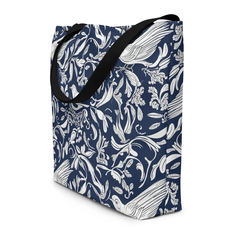 Navy Aviary on Large Tote Bag W/ Pocket — Front