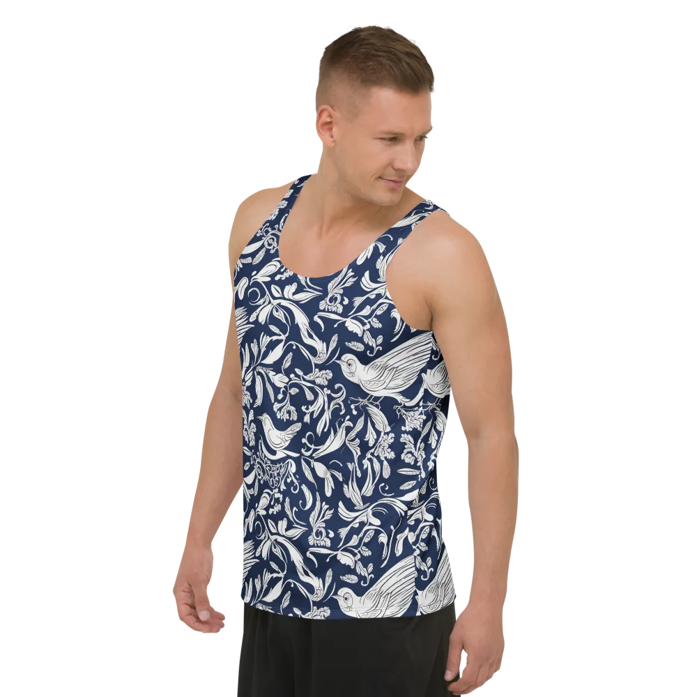 Navy Aviary on Men's Tank Top — Left Front
