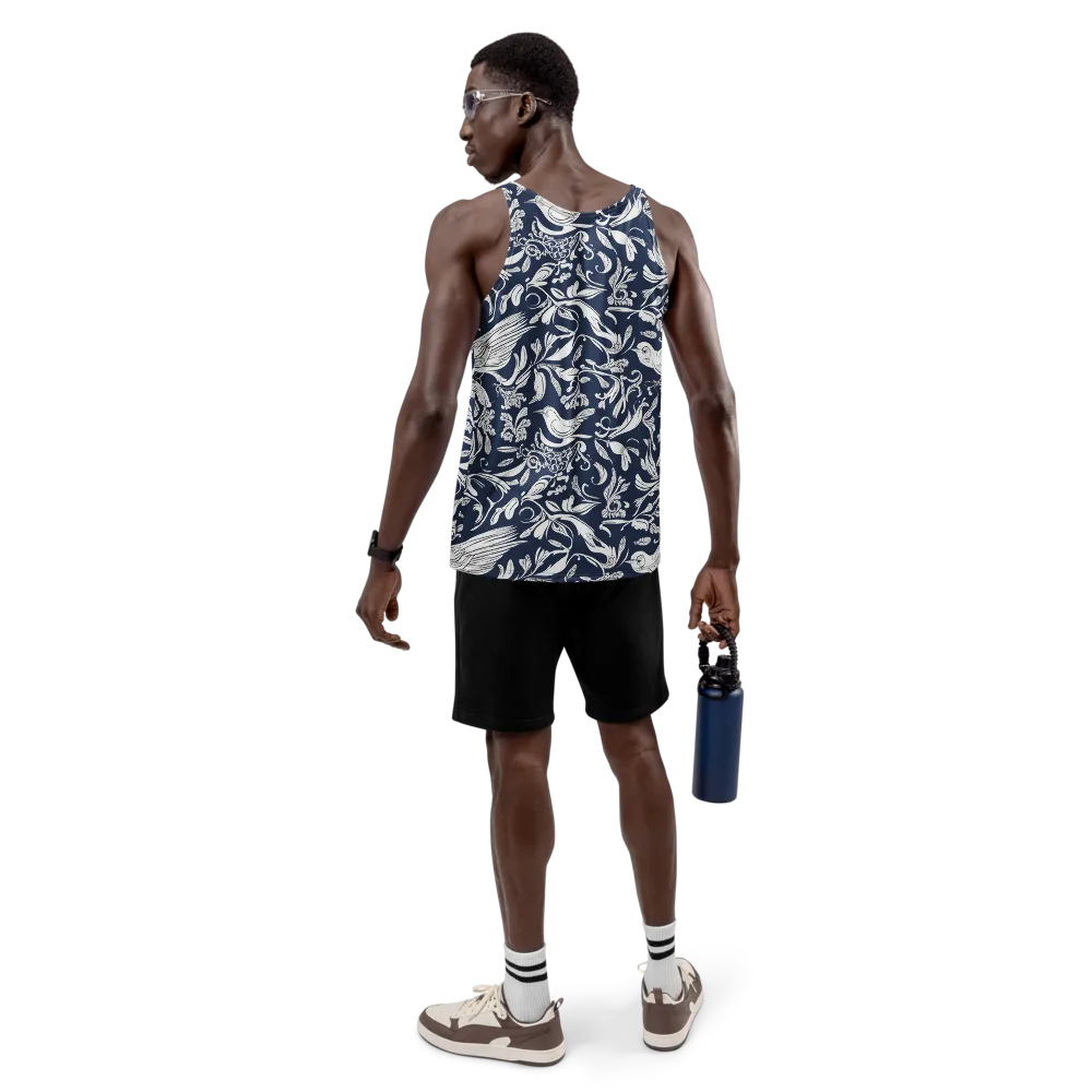 Navy Aviary on Men's Tank Top — Back