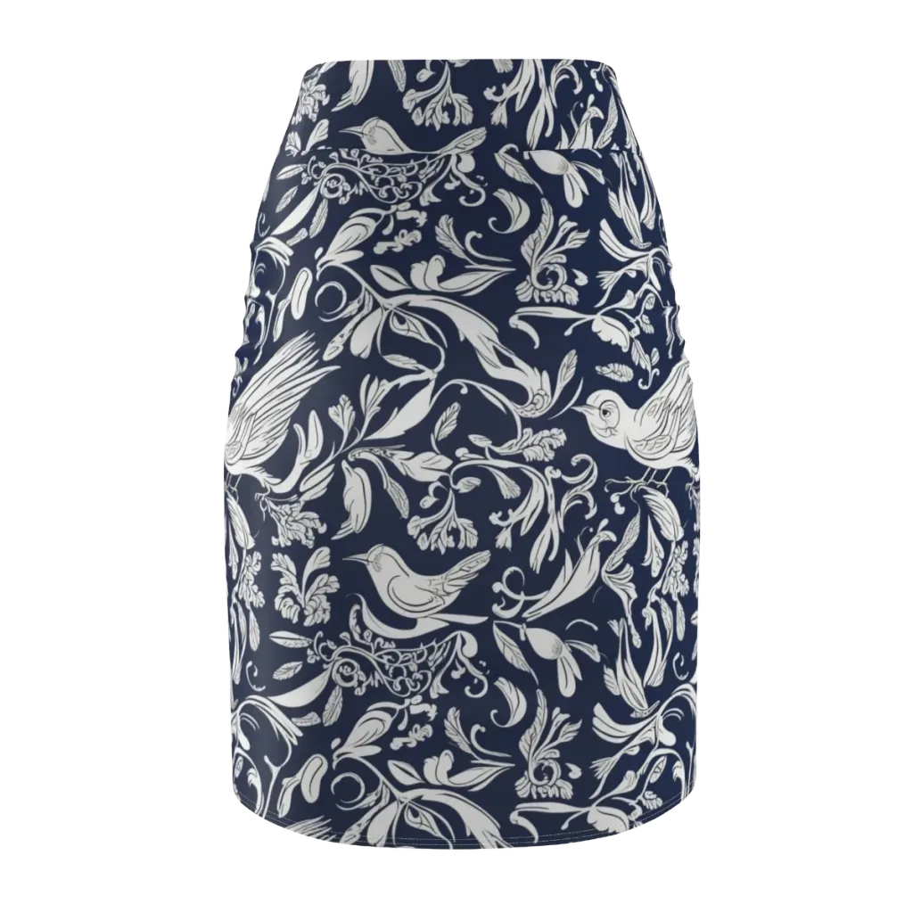 Navy Aviary on Pencil Skirt — Back
