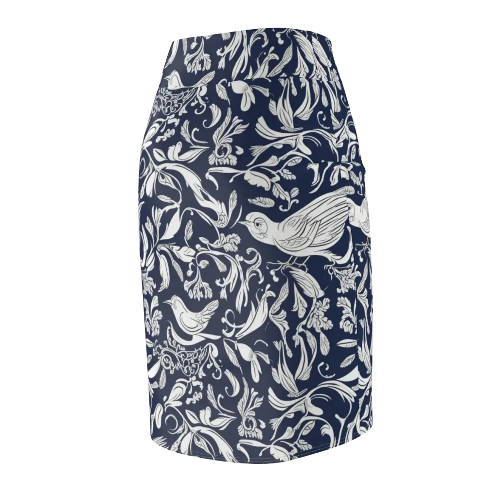 Navy Aviary on Pencil Skirt — Back Side