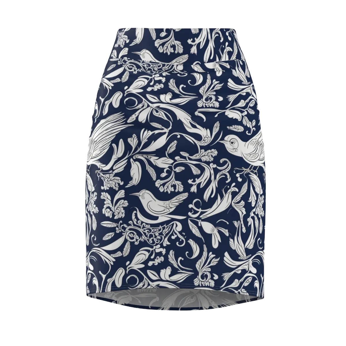 Navy Aviary on Pencil Skirt — Front
