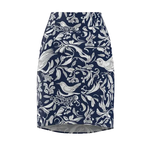 Navy Aviary on a Pencil Skirt