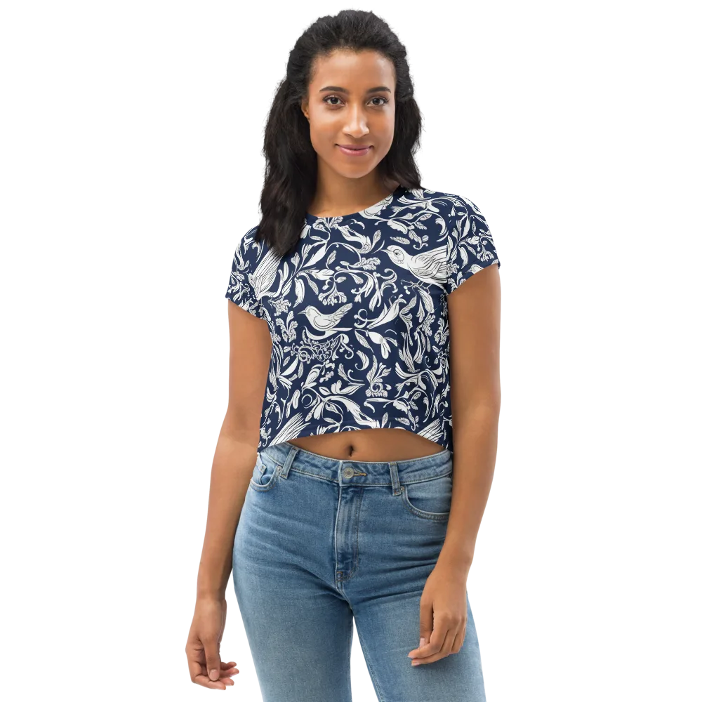 Navy Aviary on Crop Tee — Front