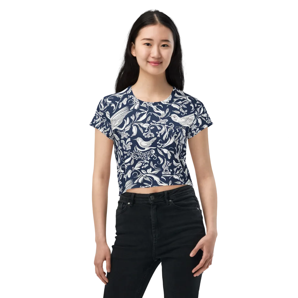 Navy Aviary on Crop Tee — Front