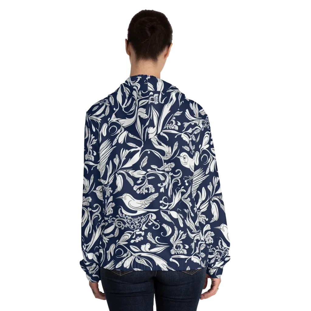 Navy Aviary on Women's Full-Zip Hoodie — Back On Person