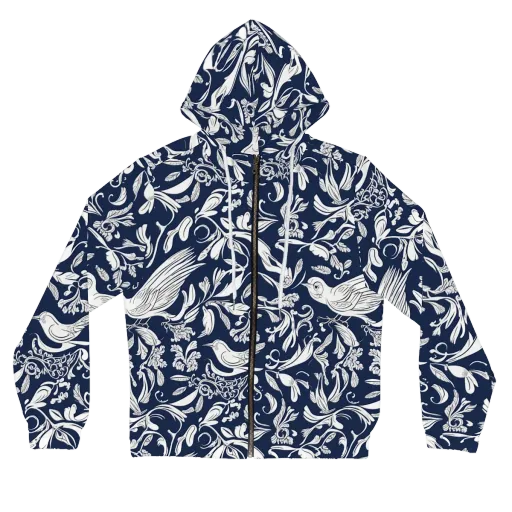 Navy Aviary on a Women's Full-Zip Hoodie