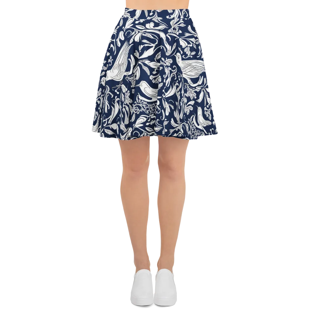 Navy Aviary on Skater Skirt — Front