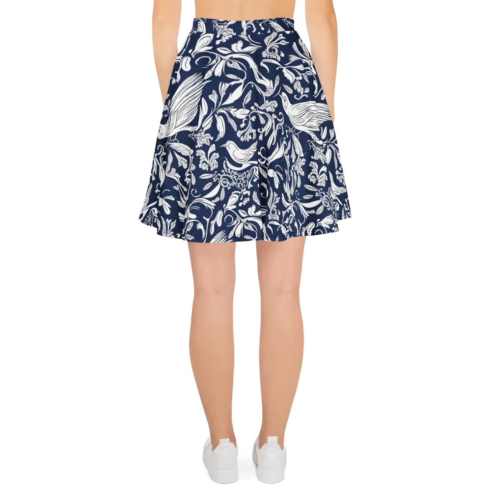 Navy Aviary on Skater Skirt — Back