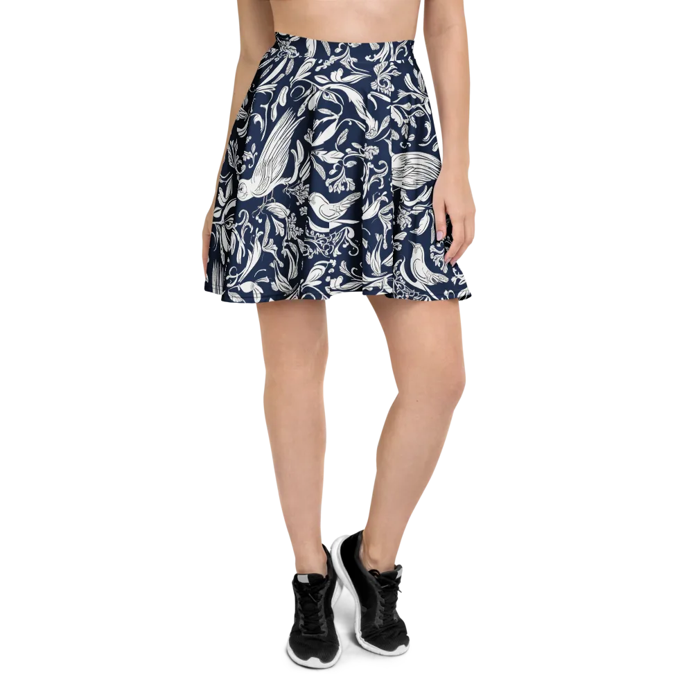 Navy Aviary on Skater Skirt — Front
