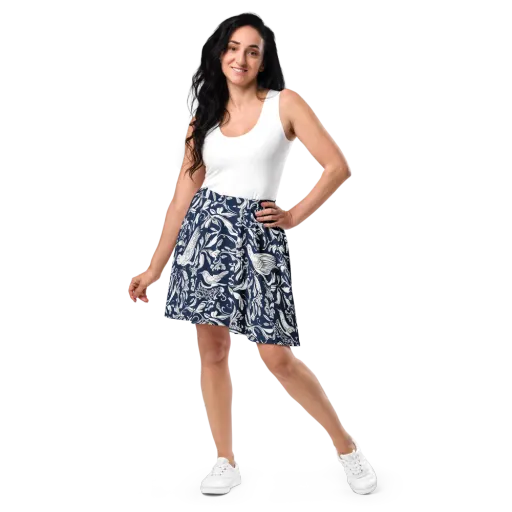 Navy Aviary on a Skater Skirt