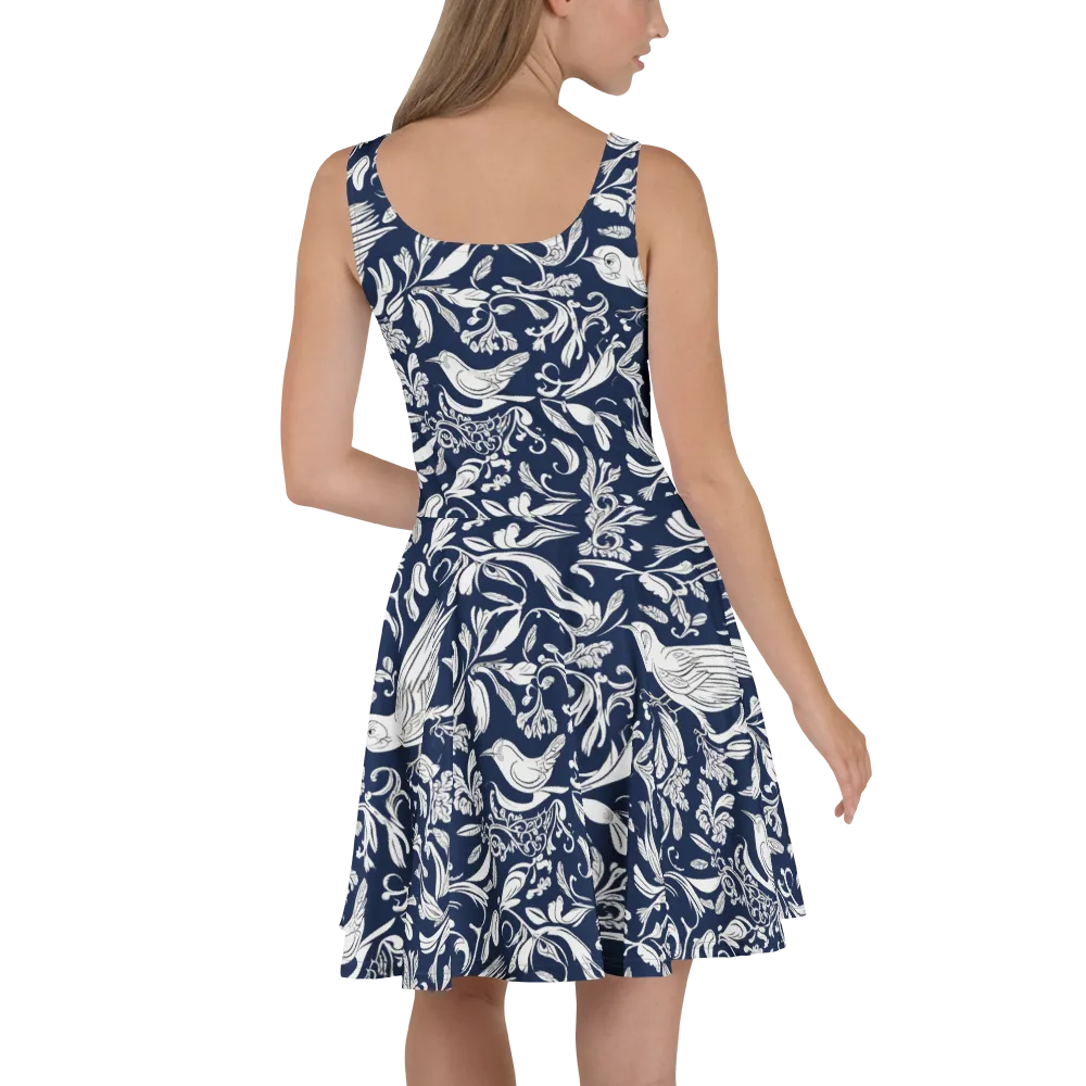 Navy Aviary on Skater Dress — Back