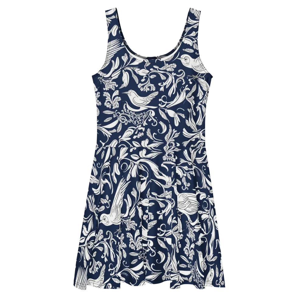 Navy Aviary on Skater Dress — Front