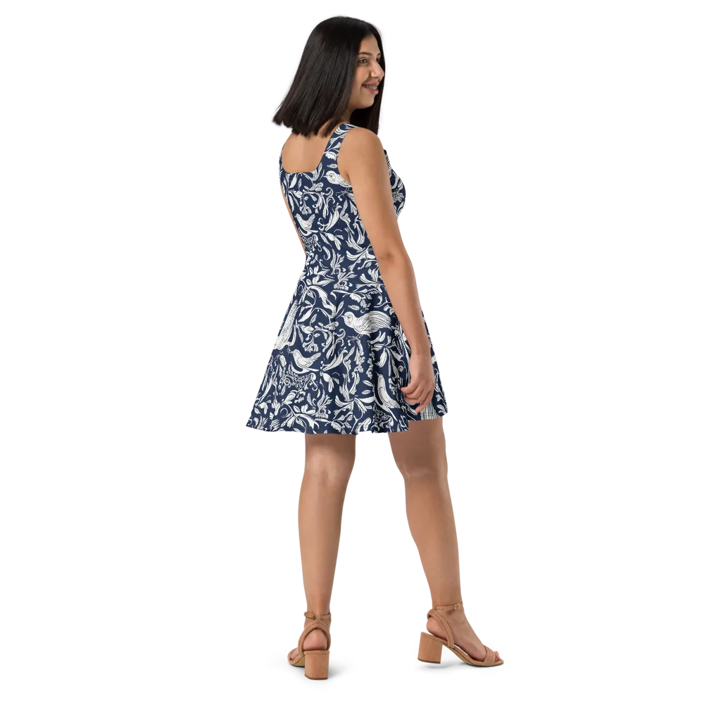 Navy Aviary on Skater Dress — Right