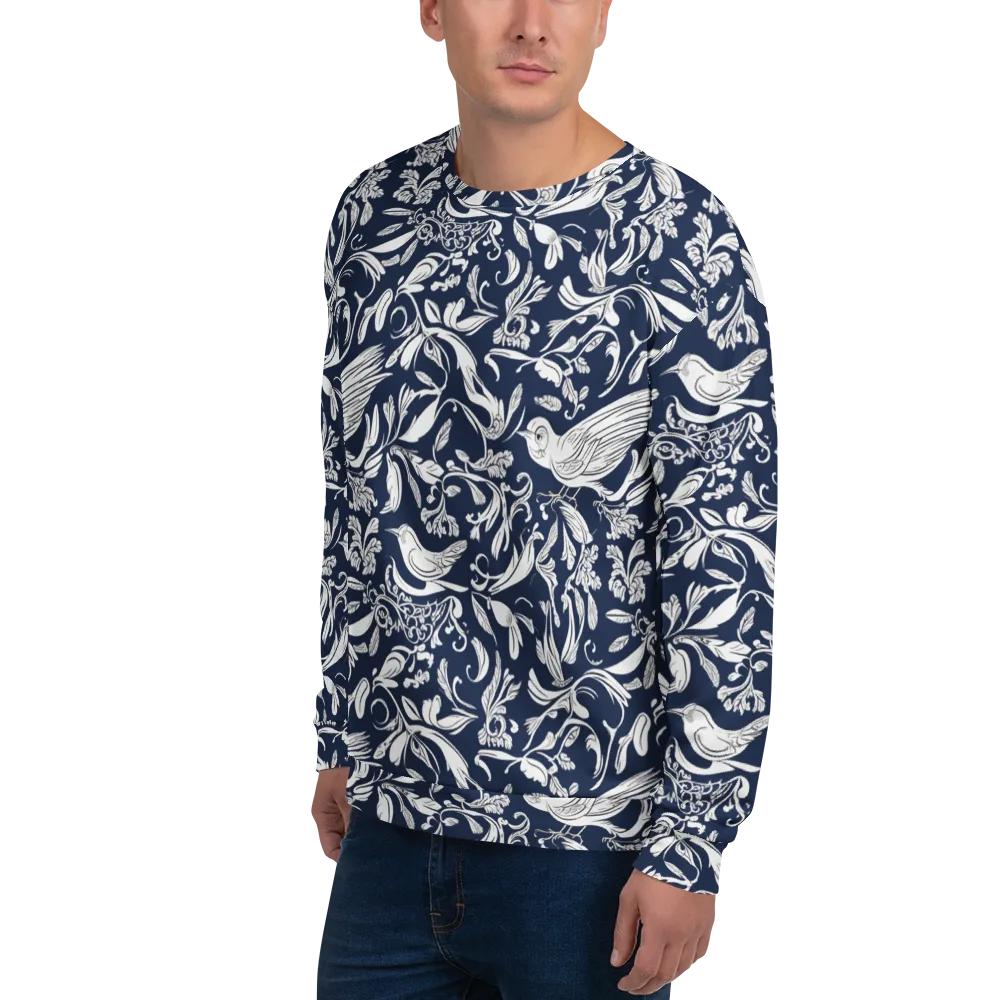 Navy Aviary on Sweatshirt — Left Front