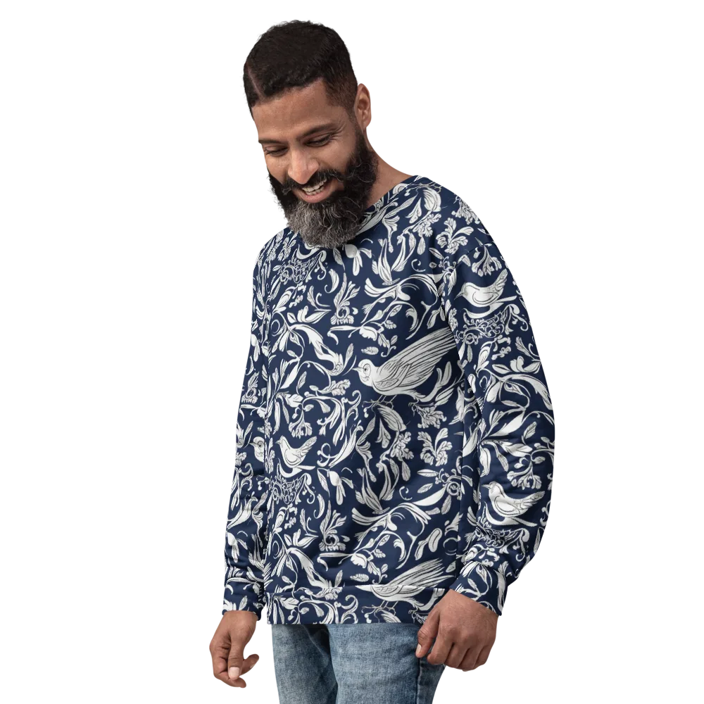 Navy Aviary on Sweatshirt — Left Front