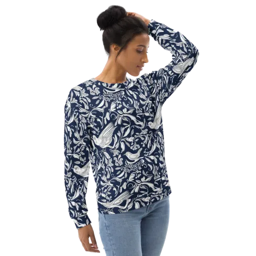 Navy Aviary on a Sweatshirt