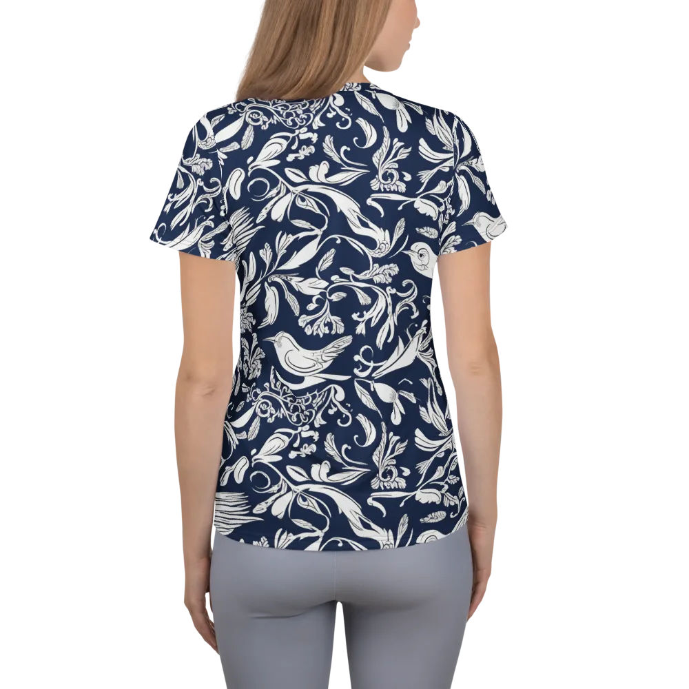Navy Aviary on Women's Athletic T-Shirt — Back