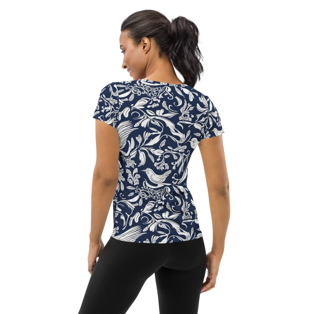 Navy Aviary on Women's Athletic T-Shirt — Back